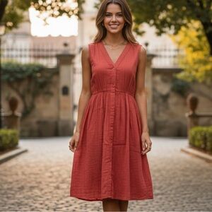 Pact Coastal 100% Organic Cotton Double Gauze Sleeveless Red Dress X-Small